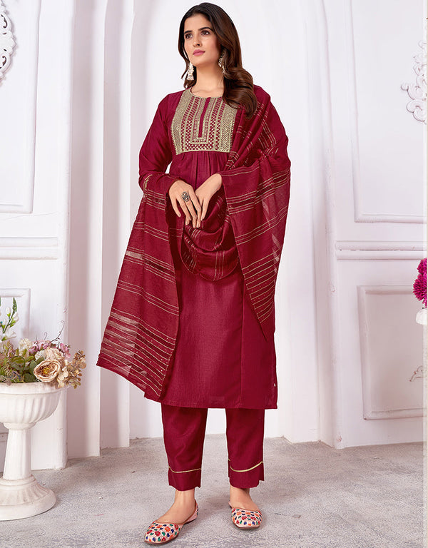 elegant maroon vertical silk designer function wear silk readymade suit collection with maroon vertical silk rt8920-184839 Front View