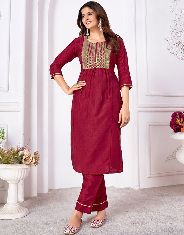 sleek burgundy vertical silk designer function wear silk readymade suit collection with burgundy vertical silk rt8920-184841 Front View