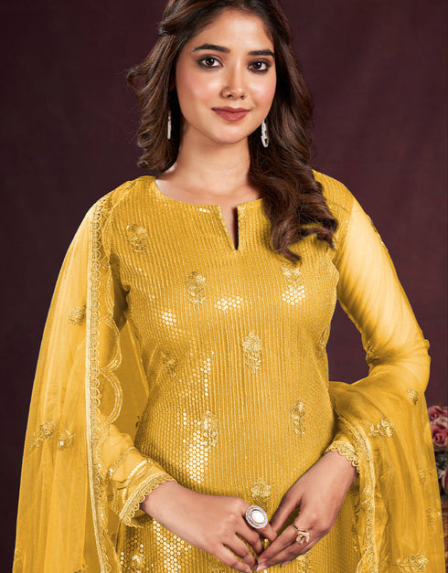 chic mustard butterfly net designer function wear heavy salwar suit collection with mustard american crepe rt8921-184843 Close-up View