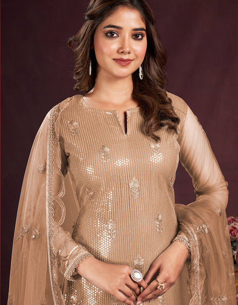 elegant light brown butterfly net designer function wear heavy salwar suit collection with light brown american crepe rt8921-184845 Close-up View