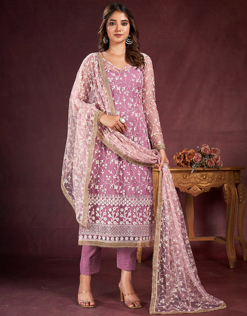 fashionable lavender butterfly net designer function wear heavy salwar suit collection with lavender american crepe rt8921-184846 Front View