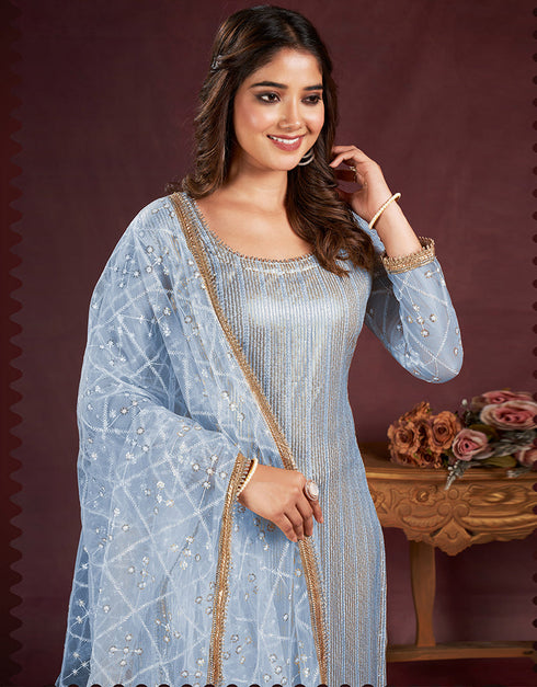 chic sky blue butterfly net designer function wear heavy salwar suit collection with sky blue american crepe rt8921-184854 Close-up View