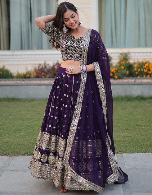 modern wine faux blooming georgette traditional wear women's heavy lehenga choli collection with wine faux blooming georgette rt8922-184857 Back View