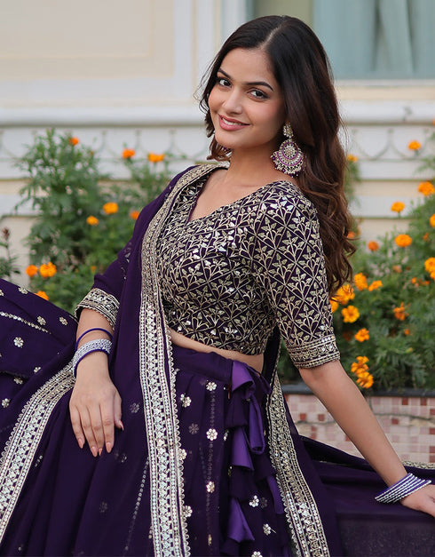 modern wine faux blooming georgette traditional wear women's heavy lehenga choli collection with wine faux blooming georgette rt8922-184857 Front View