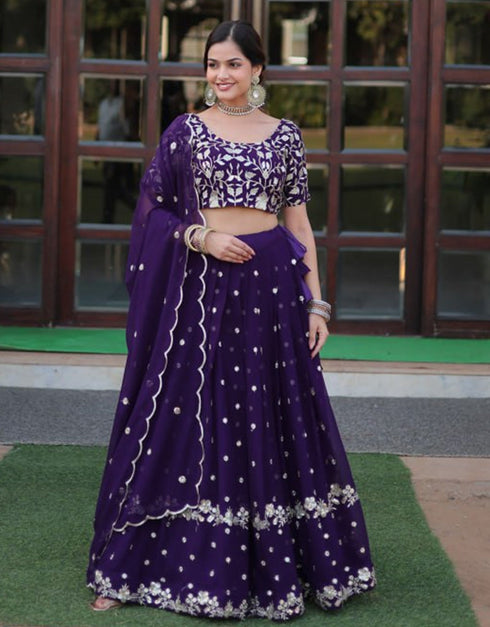 sophisticated wine faux blooming georgette traditional wear women's heavy lehenga choli collection with wine faux blooming georgette rt8922-184858 Close-up View