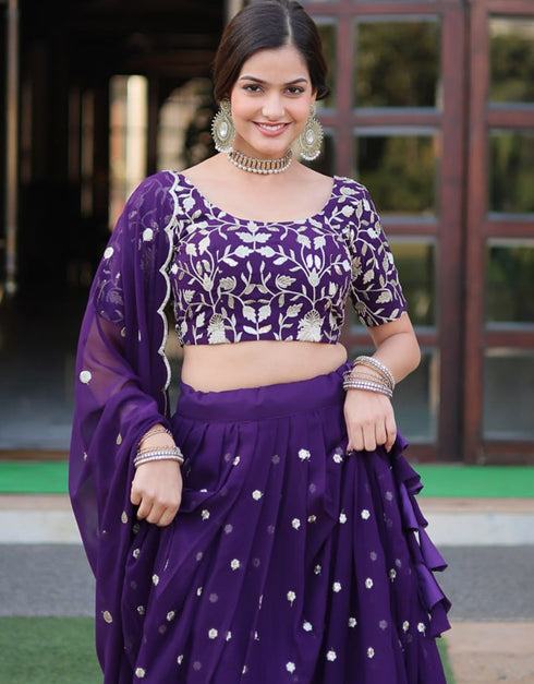 sophisticated wine faux blooming georgette traditional wear women's heavy lehenga choli collection with wine faux blooming georgette rt8922-184858 Front View