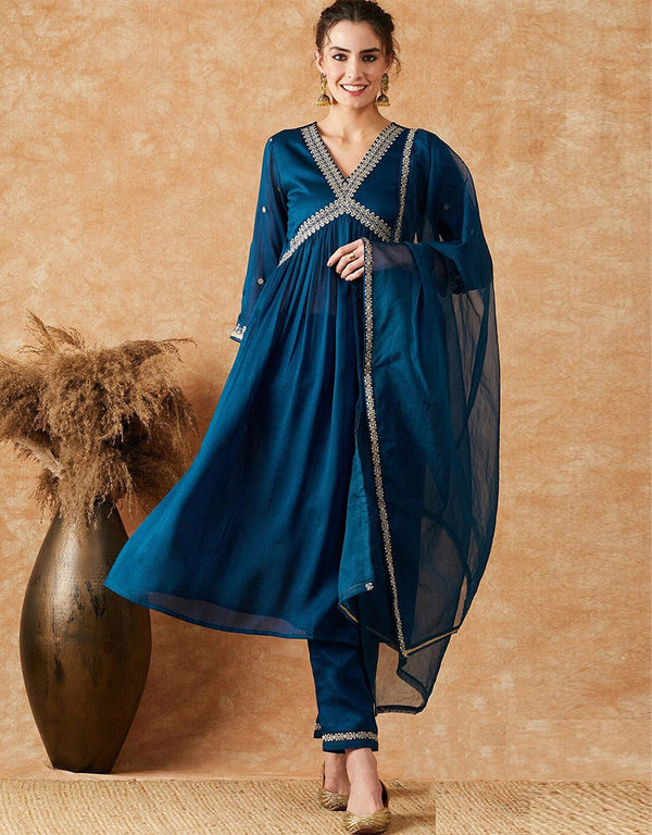 sophisticated teal vichitra designer function wear vichitra readymade suit collection with teal vichitra rt8923-184860 Front View