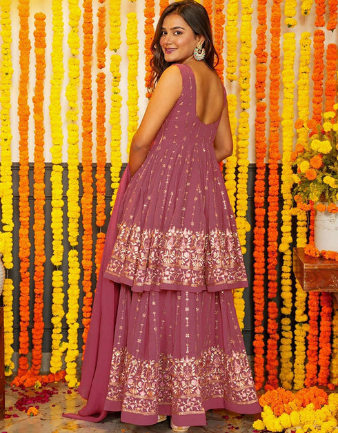 glamorous mauve georgette elementary casual wear readymade sharara suit collection with mauve georgette rt8924-184861 Close-up View