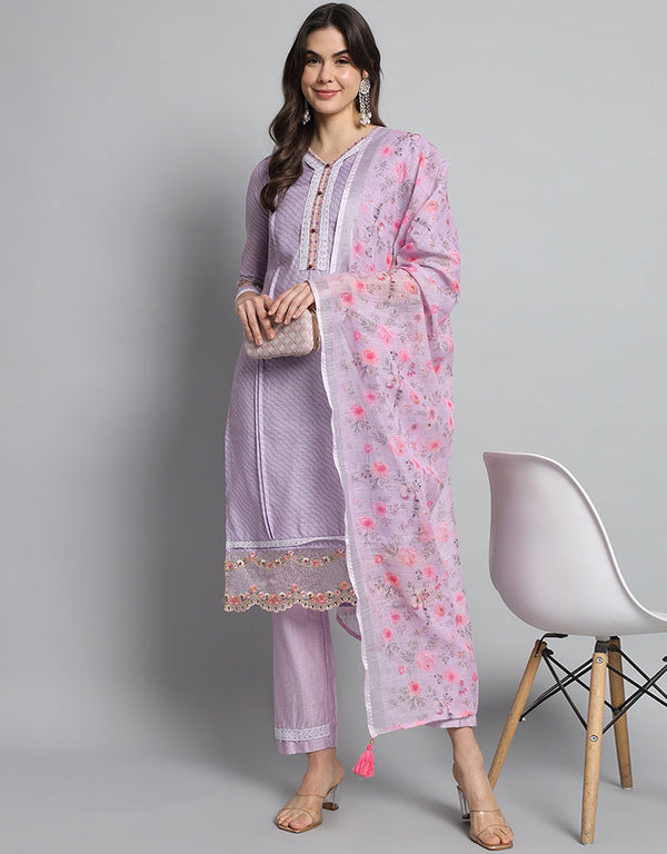 chic lavender linen cotton trendy fashioner linen cotton readymade suit collection with lavender rayon rt8932-184887 Front View