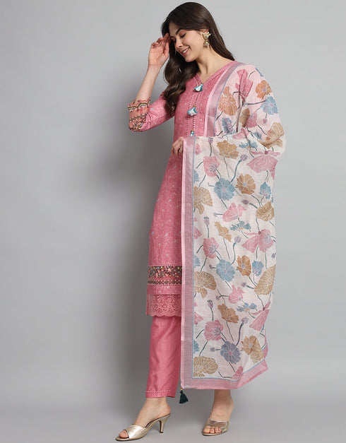 trendy pink linen cotton trendy fashioner linen cotton readymade suit collection with pink rayon rt8932-184888 Close-up View
