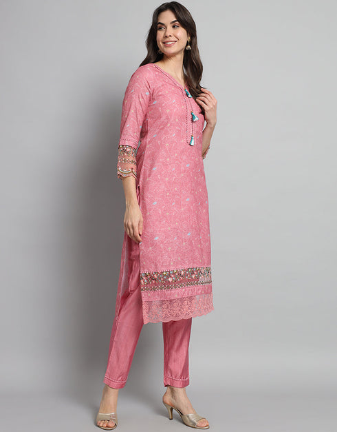 trendy pink linen cotton trendy fashioner linen cotton readymade suit collection with pink rayon rt8932-184888 Back View
