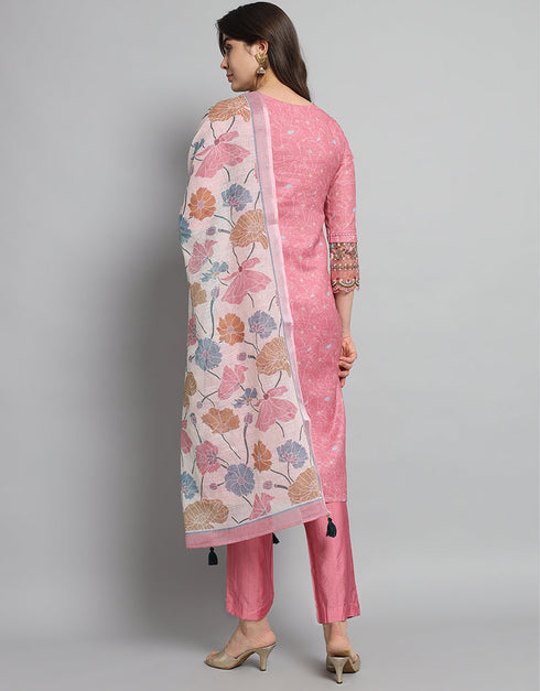trendy pink linen cotton trendy fashioner linen cotton readymade suit collection with pink rayon rt8932-184888 Side View