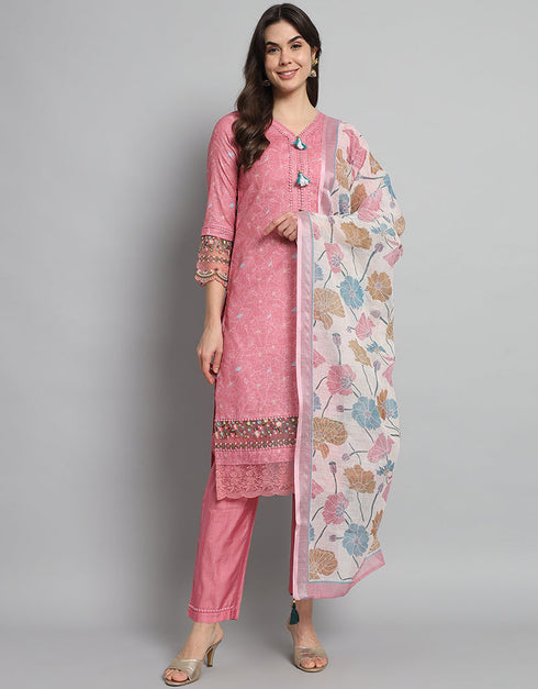 trendy pink linen cotton trendy fashioner linen cotton readymade suit collection with pink rayon rt8932-184888 Front View