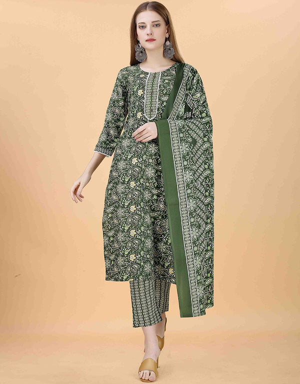 elegant green cotton blend trendy fashioner cotton blend readymade suit collection with green cotton blend rt8933-184889 Front View
