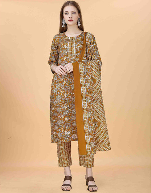 sleek mustard cotton blend trendy fashioner cotton blend readymade suit collection with mustard cotton blend rt8933-184891 Close-up View