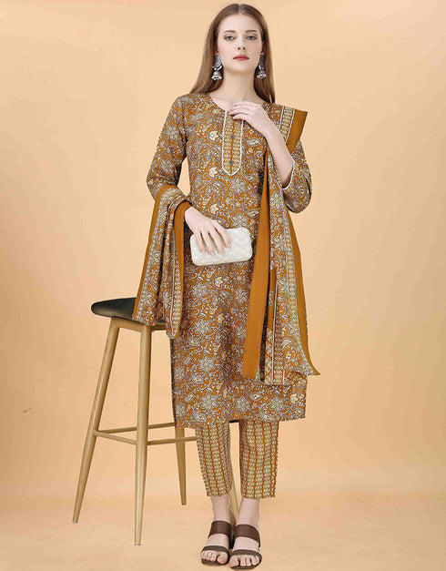 sleek mustard cotton blend trendy fashioner cotton blend readymade suit collection with mustard cotton blend rt8933-184891 Front View