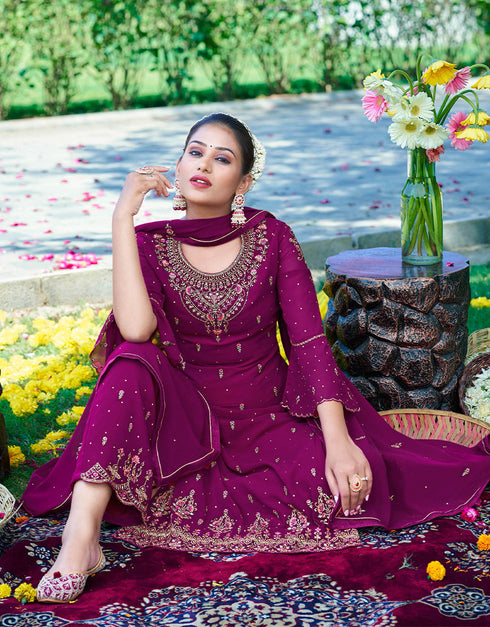 sophisticated rani pink georgette designer party wear heavy salwar suit collection with rani pink santoon rt8948-184960 Close-up View