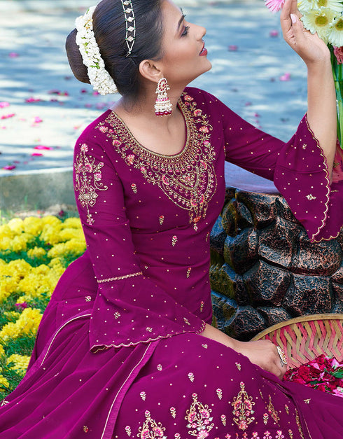 sophisticated rani pink georgette designer party wear heavy salwar suit collection with rani pink santoon rt8948-184960 Front View