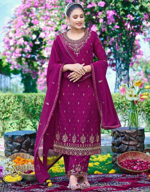 sophisticated rani pink georgette designer party wear heavy salwar suit collection with rani pink santoon rt8948-184960 Front View