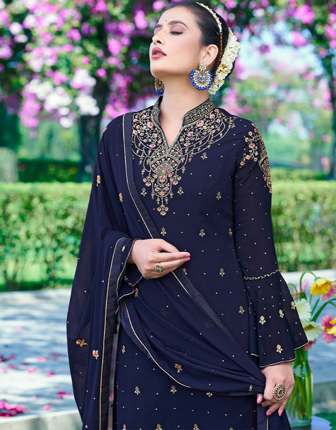 glamorous purple georgette designer party wear heavy salwar suit collection with purple santoon rt8948-184961 Close-up View