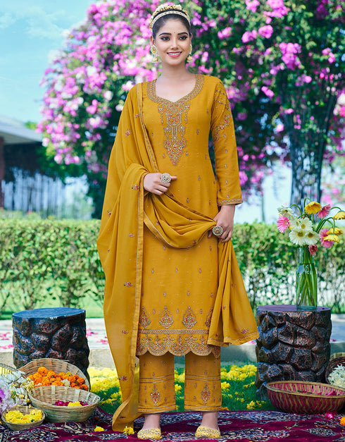 contemporary mustard georgette designer party wear heavy salwar suit collection with mustard santoon rt8948-184962 Close-up View