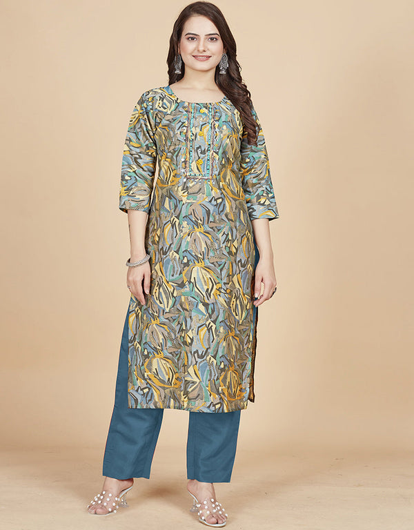stylish embroidery work viscose chanderi trendy fashioner viscose chanderi readymade kurti collection with multi rt8949-184963 Front View