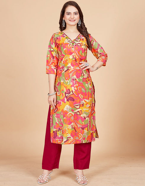chic embroidery work viscose chanderi trendy fashioner viscose chanderi readymade kurti collection with multi rt8949-184964 Front View