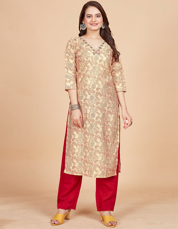 trendy embroidery work viscose chanderi trendy fashioner viscose chanderi readymade kurti collection with multi rt8949-184965 Front View