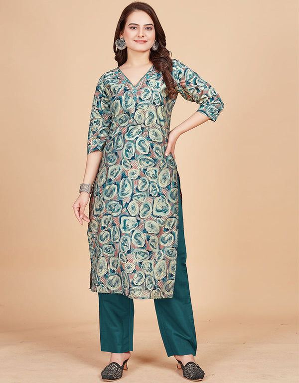 elegant embroidery work viscose chanderi trendy fashioner viscose chanderi readymade kurti collection with multi rt8949-184966 Front View