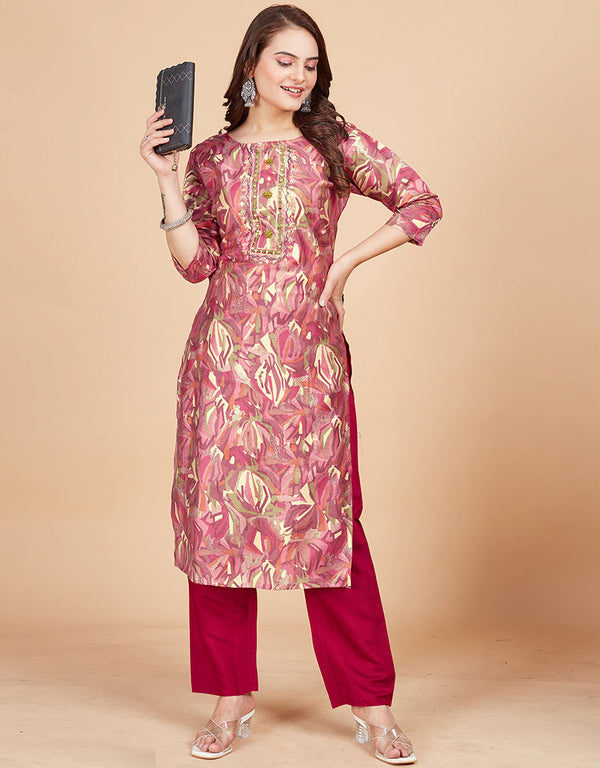 sleek embroidery work viscose chanderi trendy fashioner viscose chanderi readymade kurti collection with multi rt8949-184968 Front View