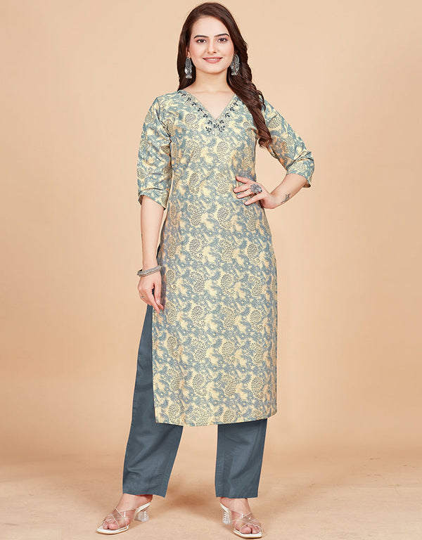 sophisticated embroidery work viscose chanderi trendy fashioner viscose chanderi readymade kurti collection with multi rt8949-184970 Front View