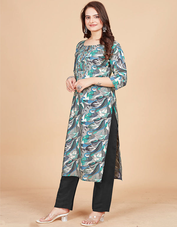 contemporary embroidery work viscose chanderi trendy fashioner viscose chanderi readymade kurti collection with multi rt8949-184972 Front View