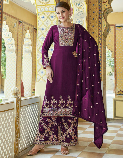 classy wine real premium silk designer party wear heavy salwar suit collection with wine real premium silk rt8950-184973 Front View