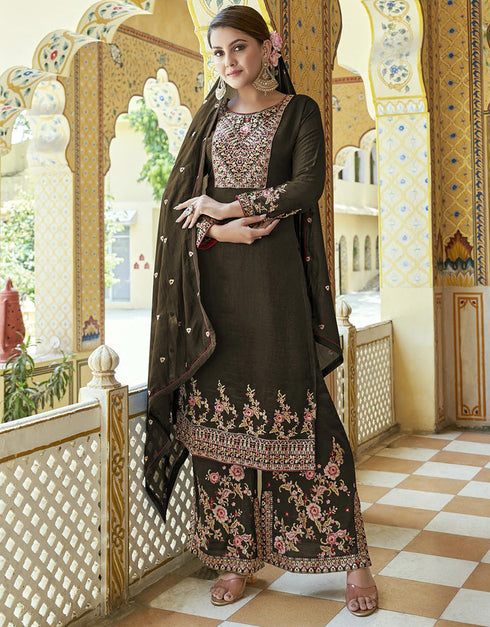 stylish mehndi real premium silk designer party wear heavy salwar suit collection with mehndi real premium silk rt8950-184974 Front View