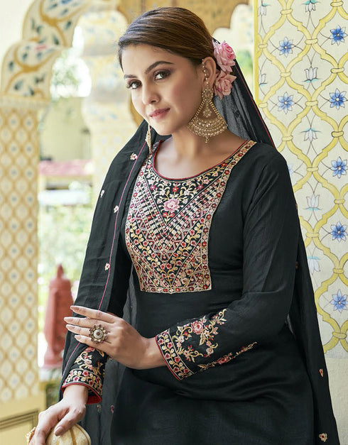 trendy black real premium silk designer party wear heavy salwar suit collection with black real premium silk rt8950-184976 Close-up View
