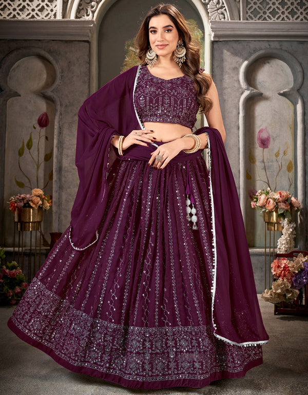 elegant wine pure georgette traditional function wear pure georgette lehenga choli collection with wine pure georgette rt8951-184977 Front View