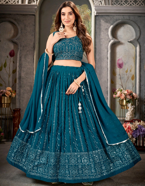fashionable teal pure georgette traditional function wear pure georgette lehenga choli collection with teal pure georgette rt8951-184978 Front View