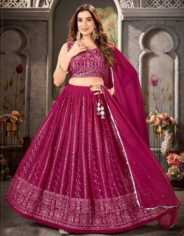 sleek rani pink pure georgette traditional function wear pure georgette lehenga choli collection with rani pink pure georgette rt8951-184979 Front View