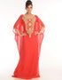 Dubai Red Georgette Hand Embroidery Party Wear Kaftan