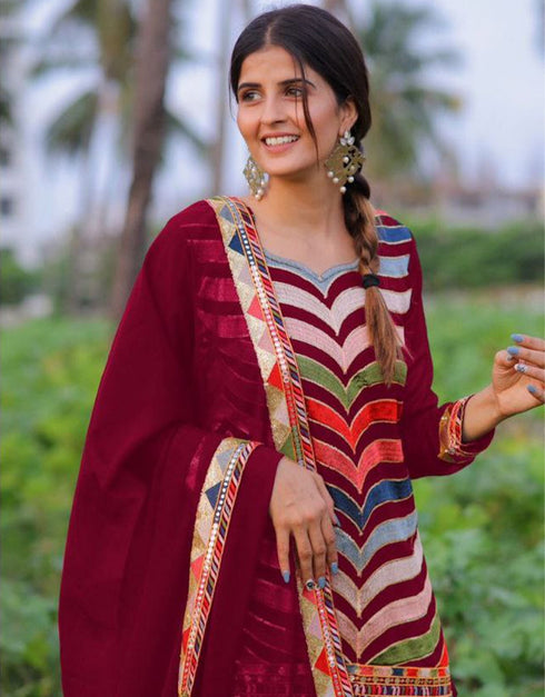 contemporary multi heavy faux georgette trendy fashioner heavy faux georgette salwar suit collection with maroon heavy santoon rt8957-185008 Close-up View