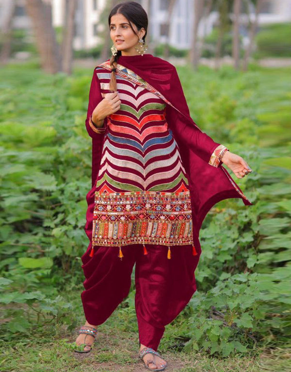 contemporary multi heavy faux georgette trendy fashioner heavy faux georgette salwar suit collection with maroon heavy santoon rt8957-185008 Front View