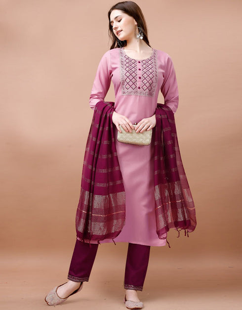 stylish pink cotton blend trendy fashioner cotton blend readymade suit collection with wine cotton blend rt8958-185010 Close-up View