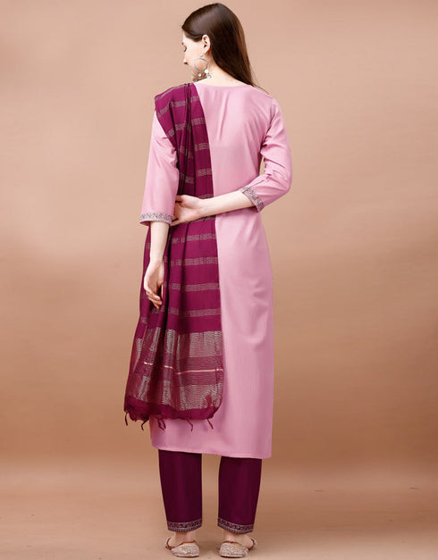 stylish pink cotton blend trendy fashioner cotton blend readymade suit collection with wine cotton blend rt8958-185010 Back View
