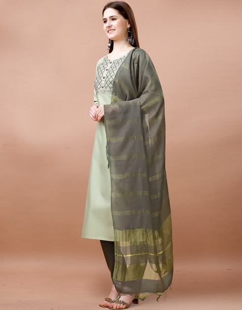 chic light green cotton blend trendy fashioner cotton blend readymade suit collection with mehndi cotton blend rt8958-185011 Close-up View