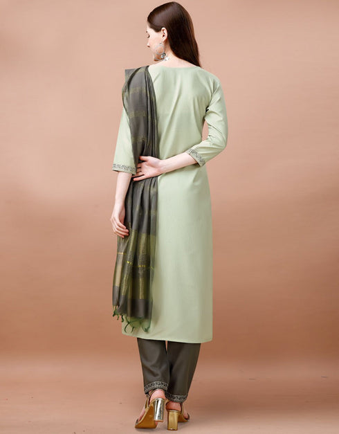 chic light green cotton blend trendy fashioner cotton blend readymade suit collection with mehndi cotton blend rt8958-185011 Back View