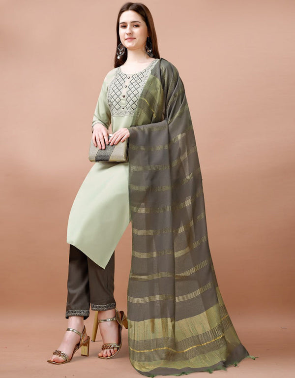 chic light green cotton blend trendy fashioner cotton blend readymade suit collection with mehndi cotton blend rt8958-185011 Front View