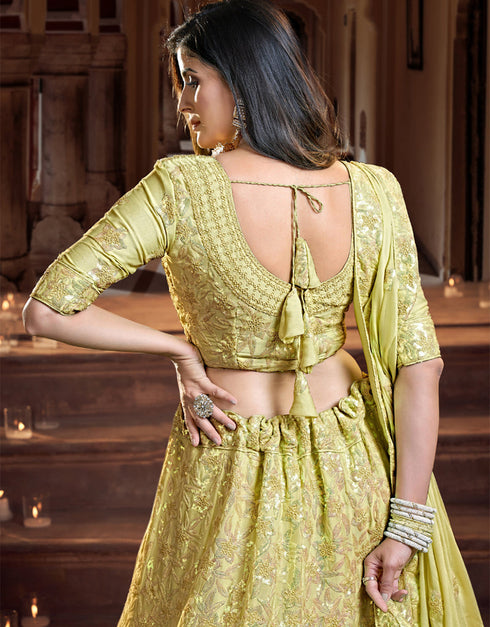 chic dark yellow georgette traditional wear women's heavy lehenga choli collection with dark yellow georgette rt8964-185033 Back View