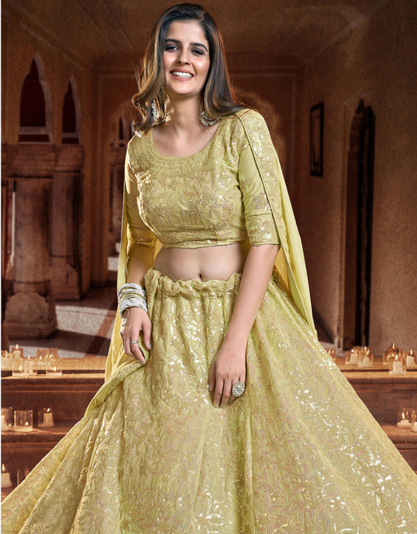 chic dark yellow georgette traditional wear women's heavy lehenga choli collection with dark yellow georgette rt8964-185033 Front View