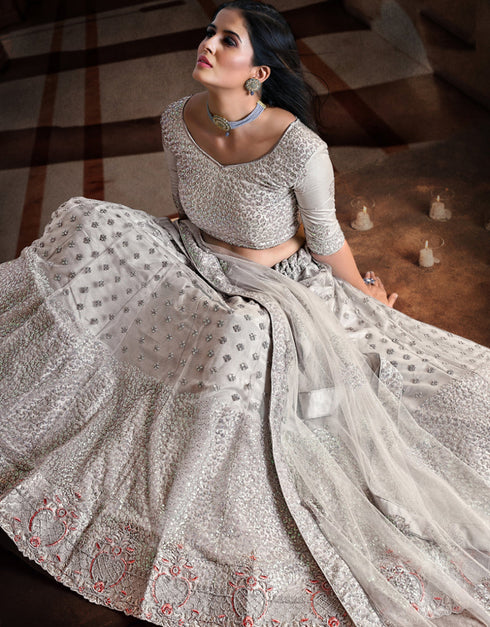 fashionable grey soft net traditional wear women's heavy lehenga choli collection with grey soft net rt8964-185036 Close-up View