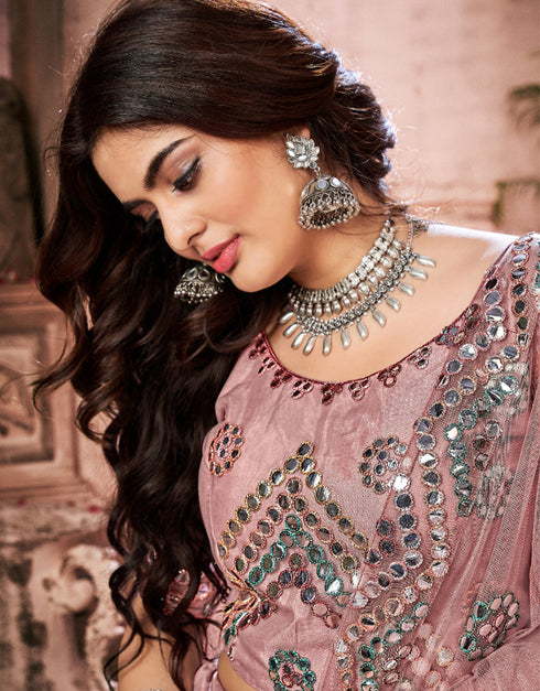 modern dark peach soft net traditional wear women's heavy lehenga choli collection with dark peach soft net rt8965-185038 Back View